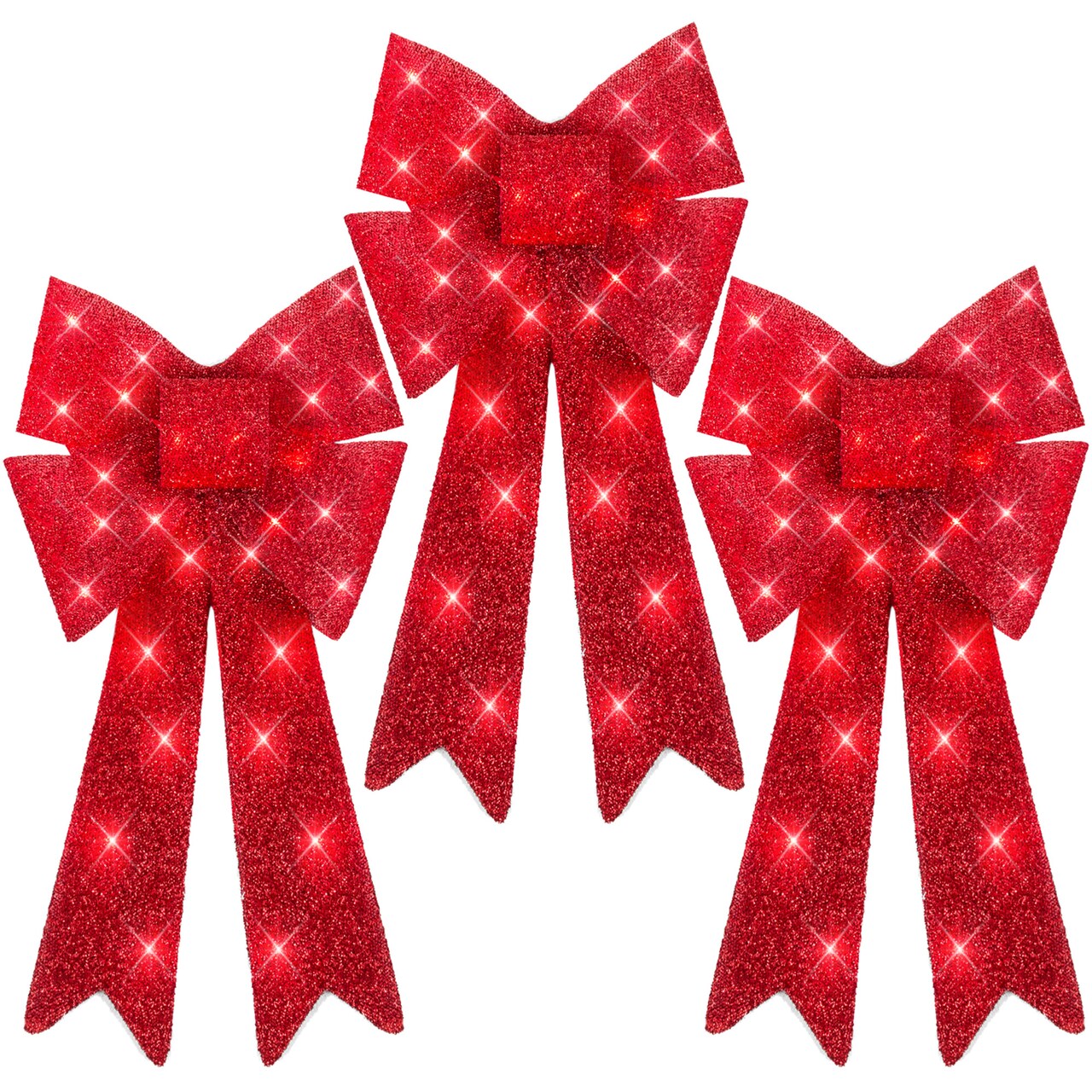 Best Choice Products Set of 3 Pre-Lit Christmas Bows, Indoor/Outdoor LED Holiday Décor w/ 8 Light Functions